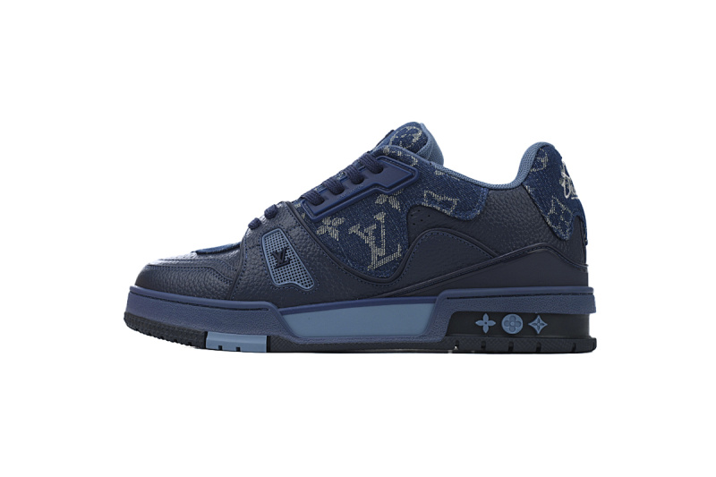 【EA0ET】爱心蓝色 LV板鞋 Nigo x Louis Vuitton Trainer Blue 牛皮 联名款橡胶贴饰 时尚板鞋