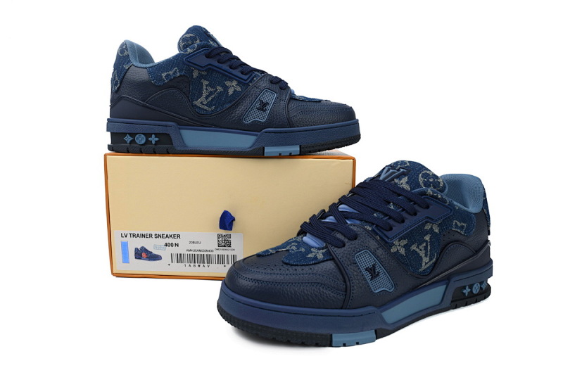 【EA0ET】爱心蓝色 LV板鞋 Nigo x Louis Vuitton Trainer Blue 牛皮 联名款橡胶贴饰 时尚板鞋