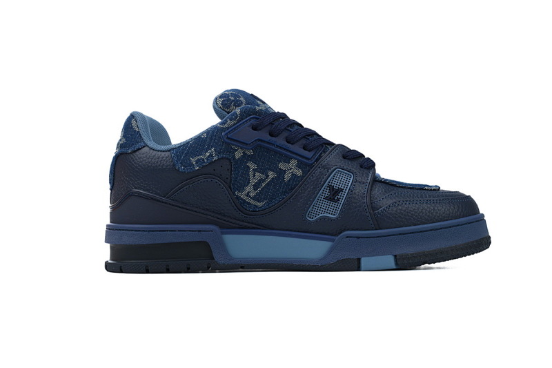 【EA0ET】爱心蓝色 LV板鞋 Nigo x Louis Vuitton Trainer Blue 牛皮 联名款橡胶贴饰 时尚板鞋