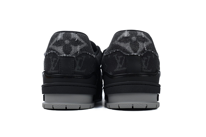 【EA0ET】黑色牛仔破洞 LV板鞋 Louis Vuitton Trainer Black 圆头系带 低帮时尚板鞋