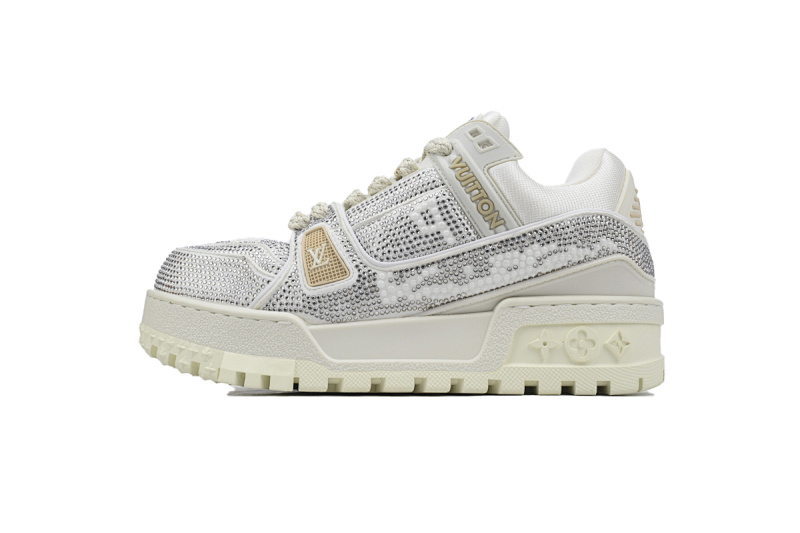 【EA0ET】白卡其钻面 路易威登 LV钻面小胖丁休闲板鞋 LOUIS VUITTON Trainer