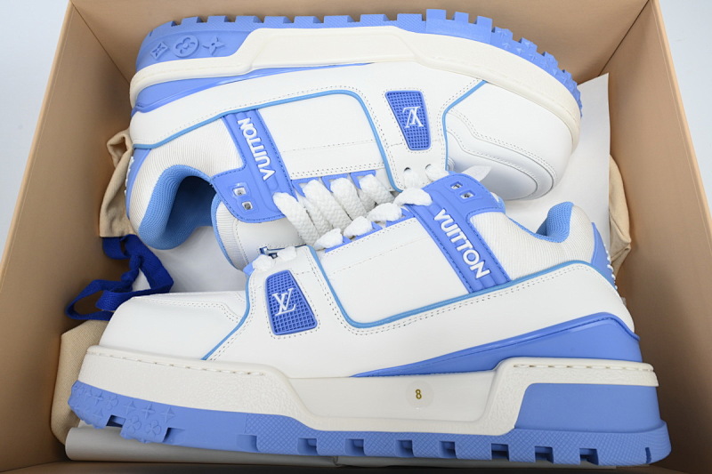 【EA0ET】胖丁新白蓝 路易威登小胖丁休闲板鞋 Louis Vuitton White Blue