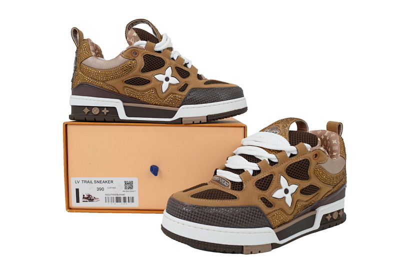【EA0ET】SK8白棕钻面 路易威登 LV休闲板鞋 LOUIS VUITTON White Brown Diamond Surface