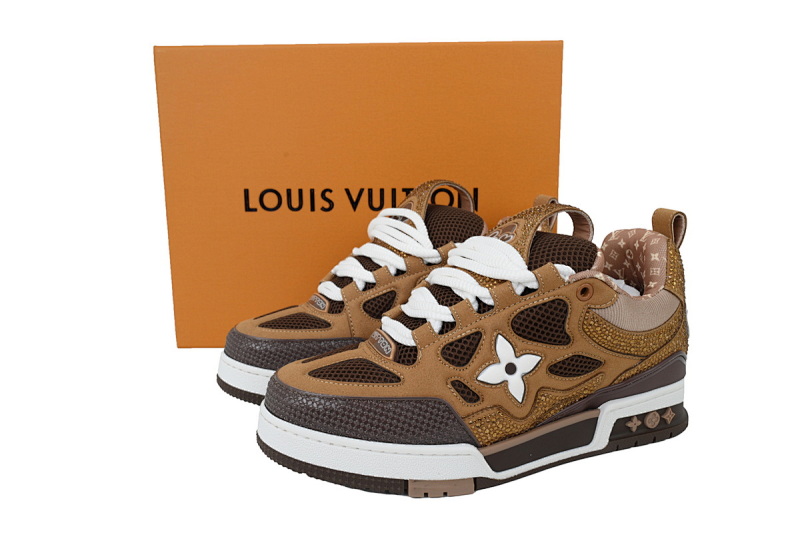 【EA0ET】SK8白棕钻面 路易威登 LV休闲板鞋 LOUIS VUITTON White Brown Diamond Surface