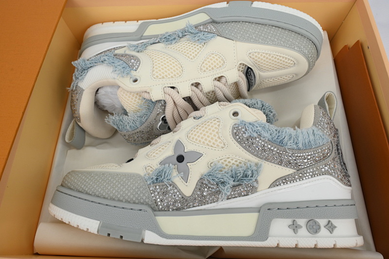 【EA0ET】SK8马毛灰白钻 路易威登 LV休闲板鞋 LOUIS VUITTON Horse Hair Gray White Diamond