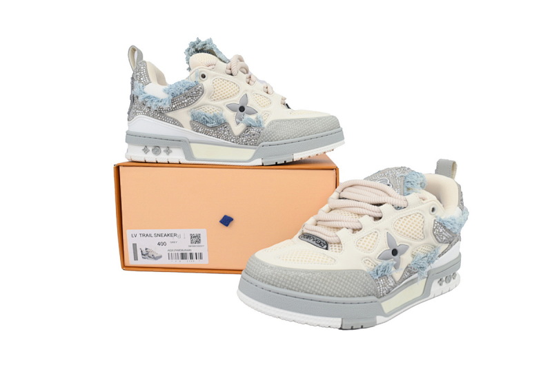 【EA0ET】SK8马毛灰白钻 路易威登 LV休闲板鞋 LOUIS VUITTON Horse Hair Gray White Diamond