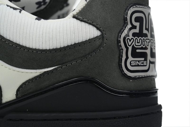 【EA0ET】SK8黑灰 路易威登皮革系带时尚板鞋 1AC52M Louis Vuitton Leather lace up Fashionable Board Shoes Black Gray