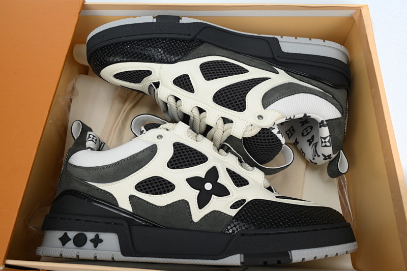 【EA0ET】SK8黑灰 路易威登皮革系带时尚板鞋 1AC52M Louis Vuitton Leather lace up Fashionable Board Shoes Black Gray