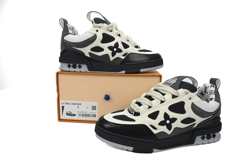 【EA0ET】SK8黑灰 路易威登皮革系带时尚板鞋 1AC52M Louis Vuitton Leather lace up Fashionable Board Shoes Black Gray