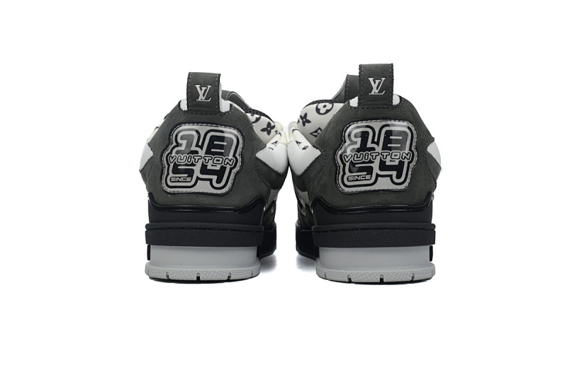 【EA0ET】SK8黑灰 路易威登皮革系带时尚板鞋 1AC52M Louis Vuitton Leather lace up Fashionable Board Shoes Black Gray