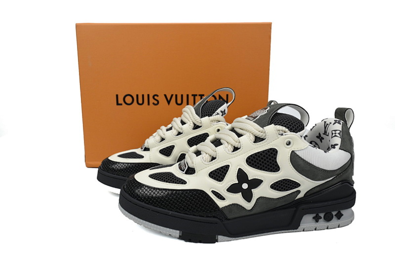 【EA0ET】SK8黑灰 路易威登皮革系带时尚板鞋 1AC52M Louis Vuitton Leather lace up Fashionable Board Shoes Black Gray