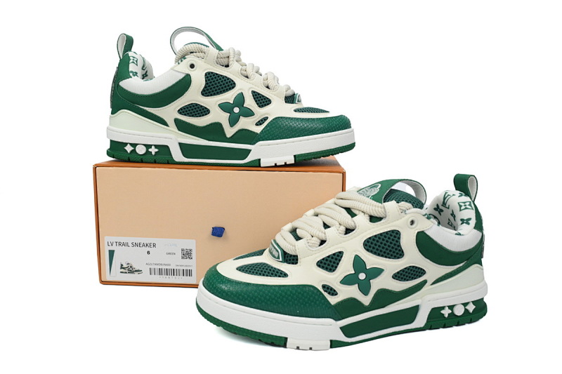 【EA0ET】SK8白绿 路易威登皮革系带时尚板鞋 1AC520 Louis Vuitton Leather lace up Fashionable Board Shoes White Green