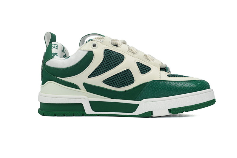 【EA0ET】SK8白绿 路易威登皮革系带时尚板鞋 1AC520 Louis Vuitton Leather lace up Fashionable Board Shoes White Green