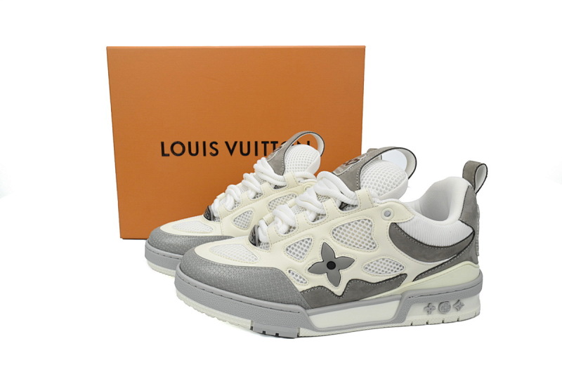 【EA0ET】SK8浅灰 路易威登皮革系带时尚板鞋 1ACQP4 Louis Vuitton Leather lace up Fashionable Board Shoes White Gray