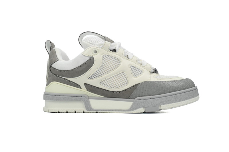 【EA0ET】SK8浅灰 路易威登皮革系带时尚板鞋 1ACQP4 Louis Vuitton Leather lace up Fashionable Board Shoes White Gray