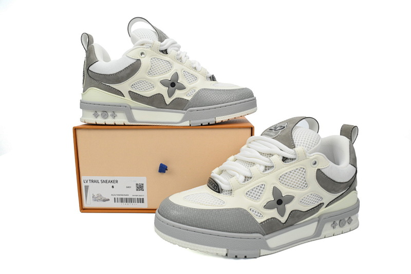 【EA0ET】SK8浅灰 路易威登皮革系带时尚板鞋 1ACQP4 Louis Vuitton Leather lace up Fashionable Board Shoes White Gray