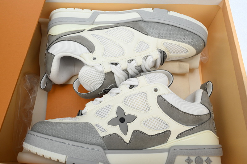 【EA0ET】SK8浅灰 路易威登皮革系带时尚板鞋 1ACQP4 Louis Vuitton Leather lace up Fashionable Board Shoes White Gray