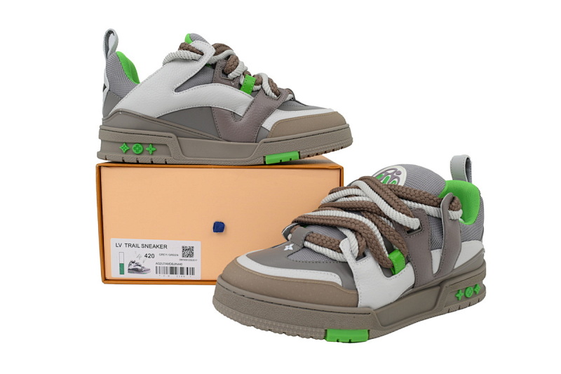 【EA0ET】SK8灰绿 LV板鞋 Louis Vuitton Skate Grey Green 皮革 低帮时尚板鞋