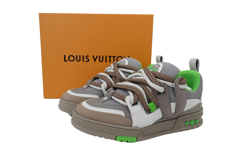【EA0ET】SK8灰绿 LV板鞋 Louis Vuitton Skate Grey Green 皮革 低帮时尚板鞋