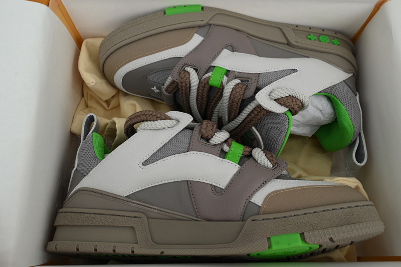 【EA0ET】SK8灰绿 LV板鞋 Louis Vuitton Skate Grey Green 皮革 低帮时尚板鞋
