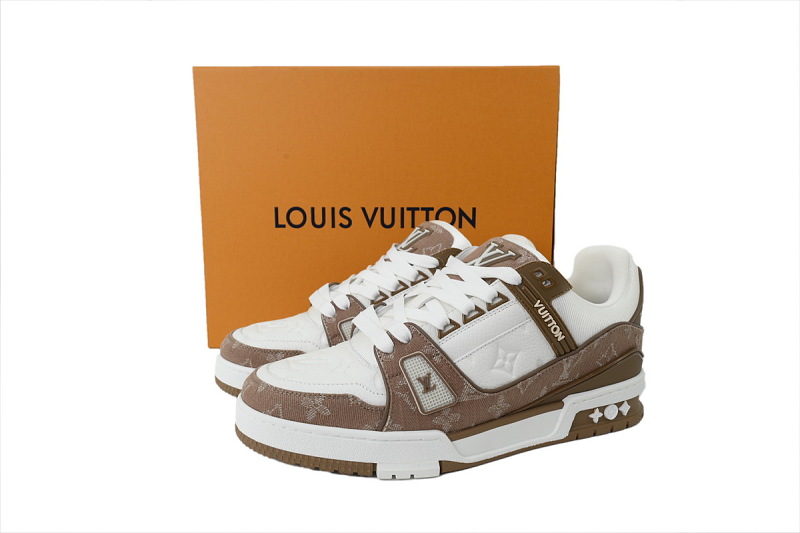 【FA5ET】棕色牛仔 路易威登 顶级芯片版LV休闲板鞋 Louis Vuitton Sneakers Brown