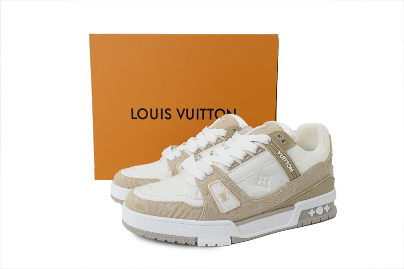 【FA5ET】杏色牛仔 路易威登 顶级芯片版LV休闲板鞋 Louis Vuitton Sneakers Apricot