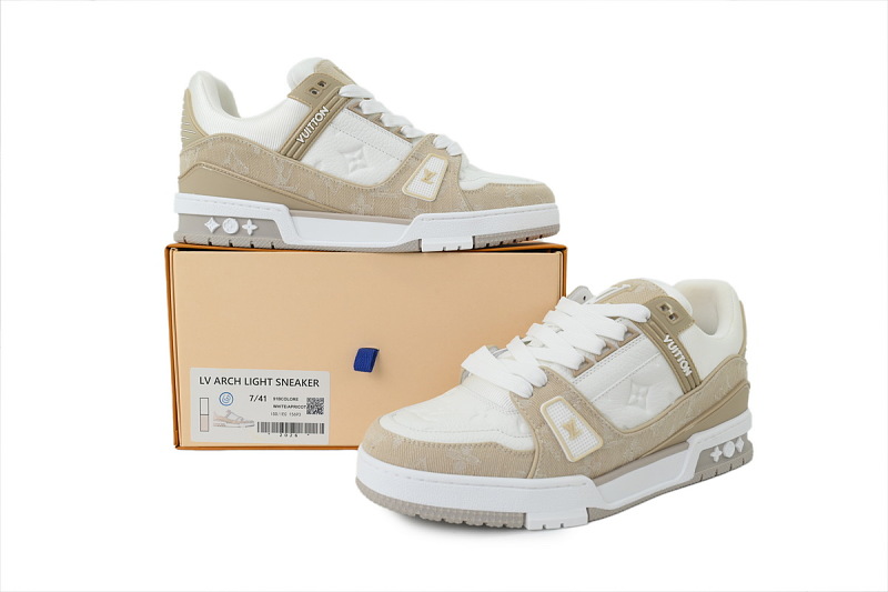 【FA5ET】杏色牛仔 路易威登 顶级芯片版LV休闲板鞋 Louis Vuitton Sneakers Apricot