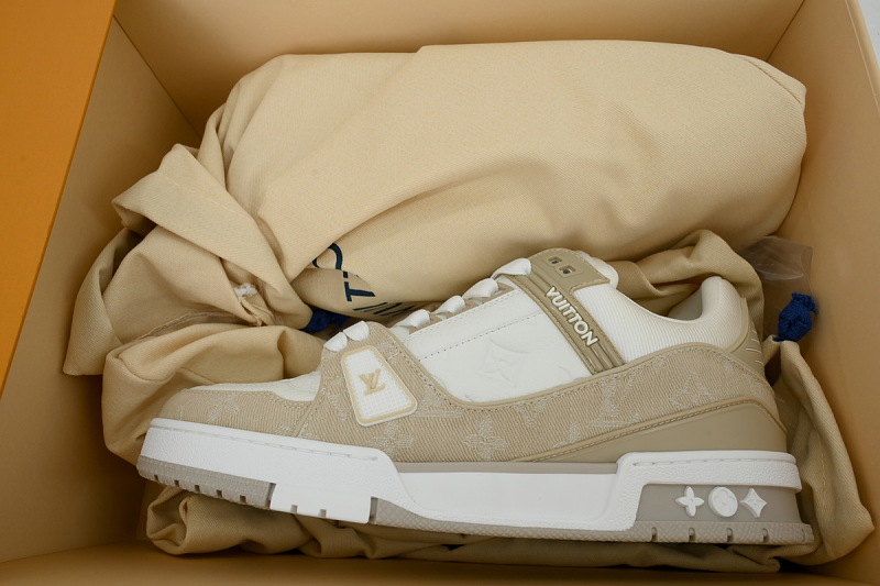 【FA5ET】杏色牛仔 路易威登 顶级芯片版LV休闲板鞋 Louis Vuitton Sneakers Apricot