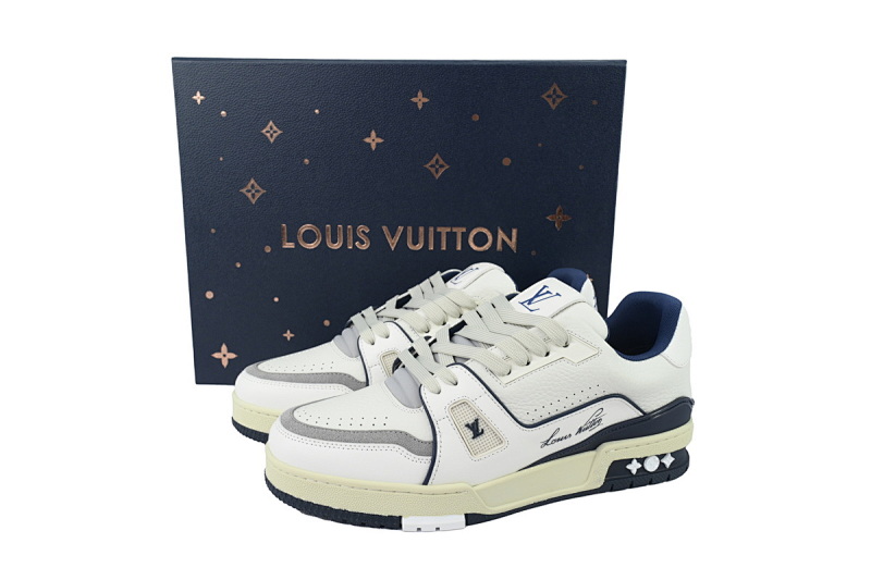 【FA5ET】54白蓝 路易威登 顶级芯片版LV休闲板鞋 LOUIS VUITTON White Blue