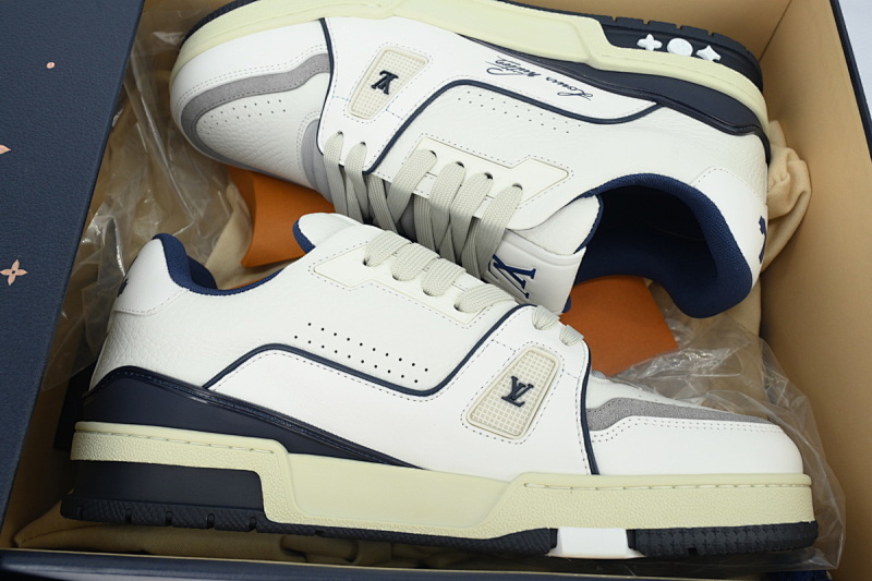 【FA5ET】54白蓝 路易威登 顶级芯片版LV休闲板鞋 LOUIS VUITTON White Blue