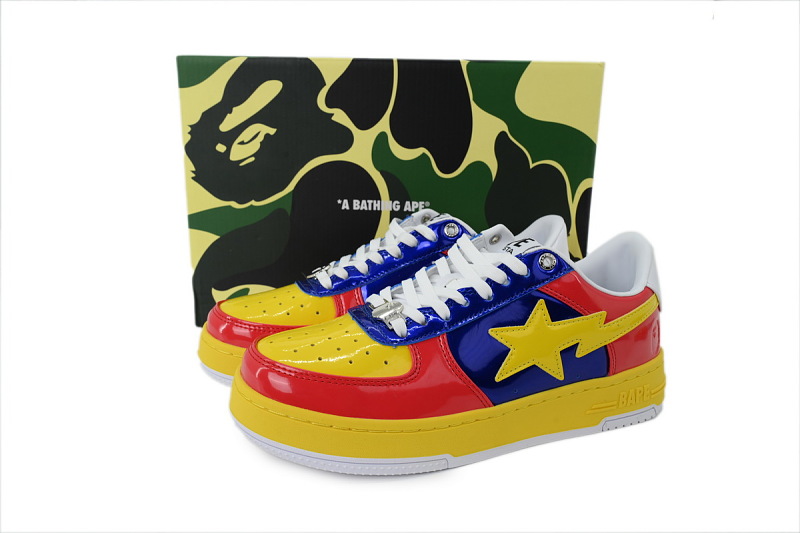 【AD1BP】鲜红宝蓝 跑量款芭比猿猴低帮板鞋 OZXSHM329911Q A BATHING APE BAPE Red and Blue