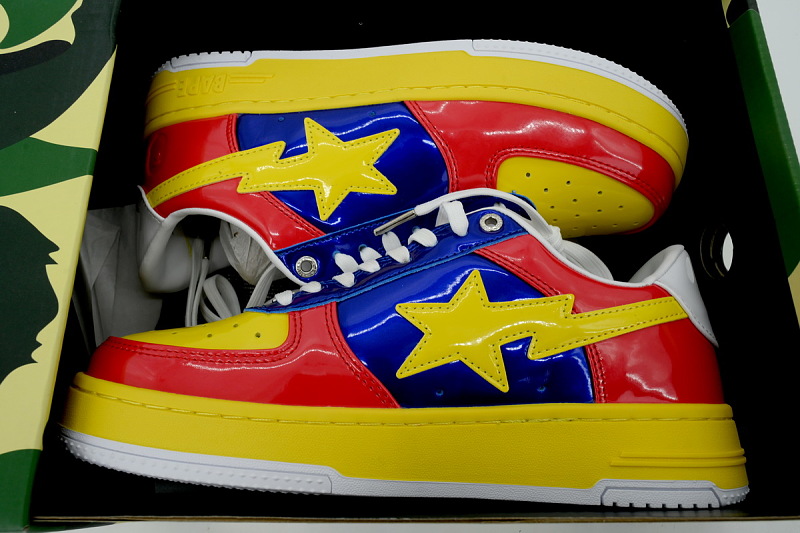 【AD1BP】鲜红宝蓝 跑量款芭比猿猴低帮板鞋 OZXSHM329911Q A BATHING APE BAPE Red and Blue