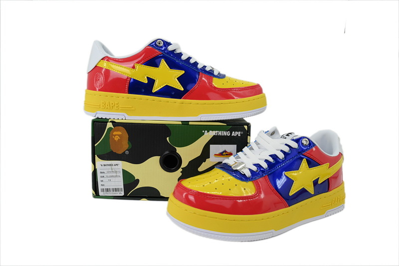 【AD1BP】鲜红宝蓝 跑量款芭比猿猴低帮板鞋 OZXSHM329911Q A BATHING APE BAPE Red and Blue