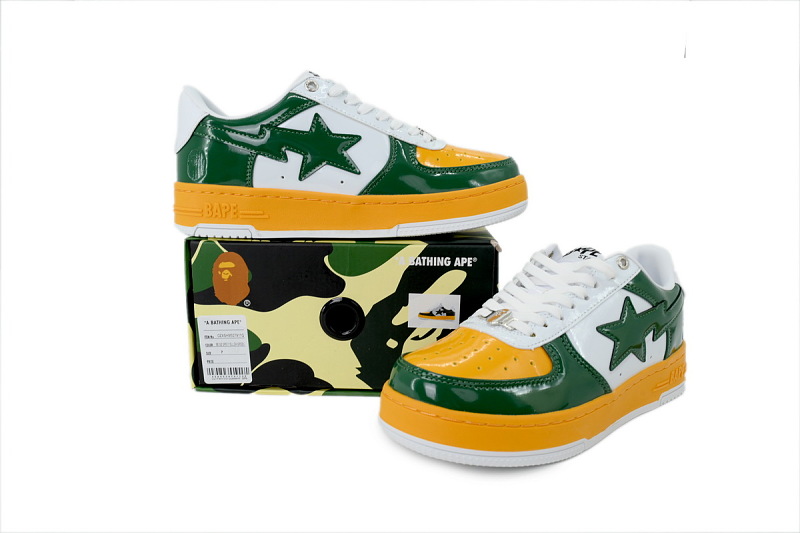【AD1BP】米灰黄绿 跑量款芭比猿猴低帮板鞋 OZXSHM327911Q A BATHING APE BAPE Grey Yellow Green