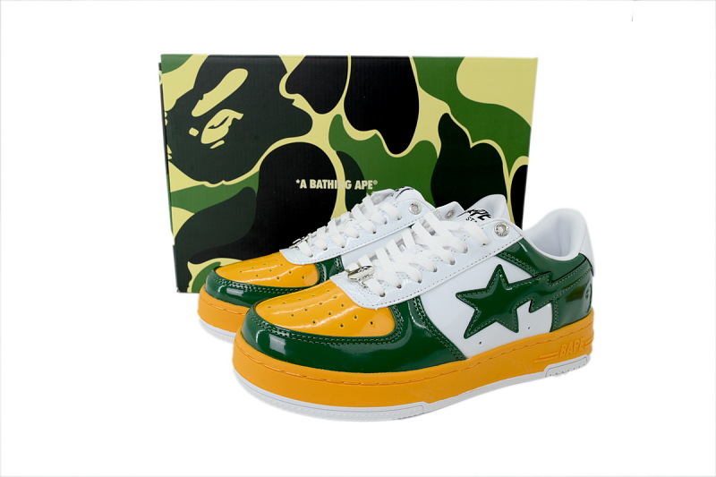 【AD1BP】米灰黄绿 跑量款芭比猿猴低帮板鞋 OZXSHM327911Q A BATHING APE BAPE Grey Yellow Green