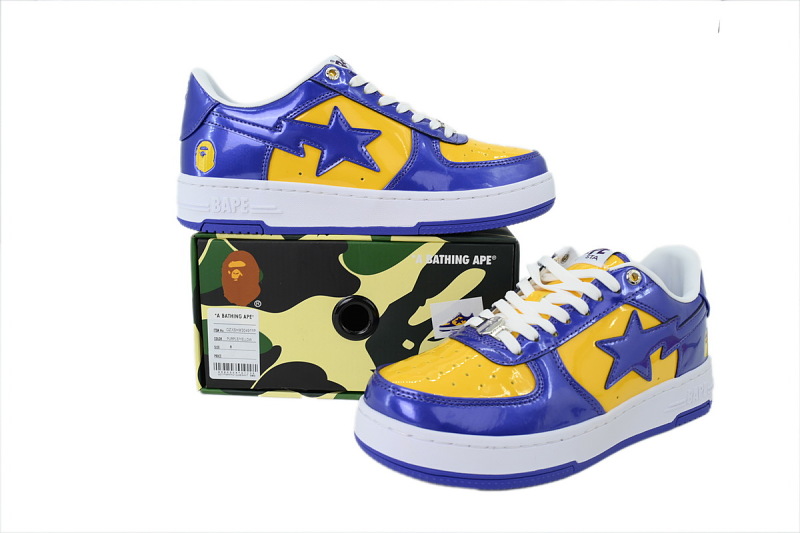 【AD1BP】紫色黄 跑量款芭比猿猴低帮板鞋 OZXSHM304911P A BATHING APE BAPE Purple Yellow