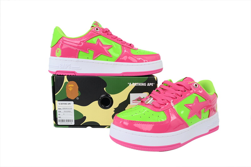 【AD1BP】桃红绿 跑量款芭比猿猴低帮 OXZ-SHM19-13030 BATHING APE Peach Red Green