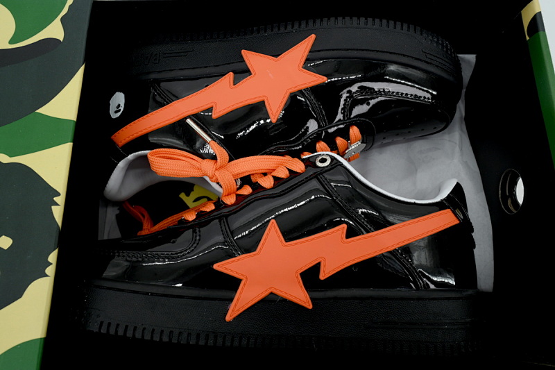 【AD1BP】黑桔红大星星 跑量款芭比猿猴低帮板鞋 OZX8HMX 91315M  BATHING APE Black Tangerine Red Big Star