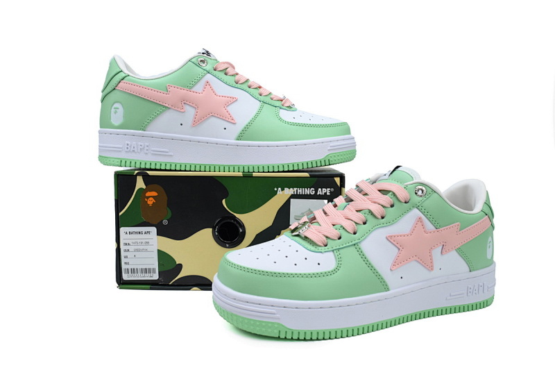 【AD1BP】绿粉皮面 跑量款芭比猿猴低帮板鞋 1H70-191-055 A BATHING APE Bape STA
