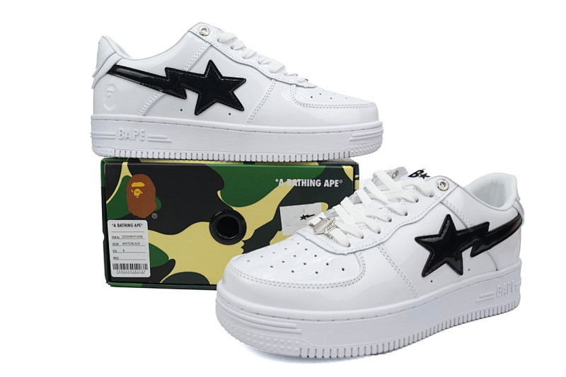 【AD1BP】白镜面黑勾 跑量款芭比猿猴低帮板鞋 OZXSHM 191 302M A BATHING APE Bape STA