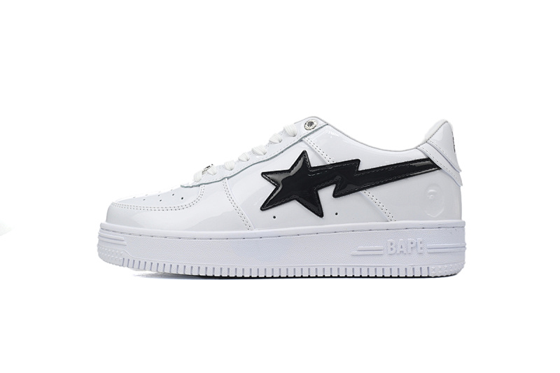 【AD1BP】白镜面黑勾 跑量款芭比猿猴低帮板鞋 OZXSHM 191 302M A BATHING APE Bape STA