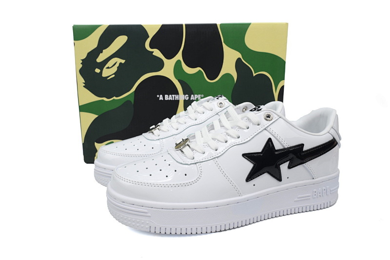 【AD1BP】白镜面黑勾 跑量款芭比猿猴低帮板鞋 OZXSHM 191 302M A BATHING APE Bape STA