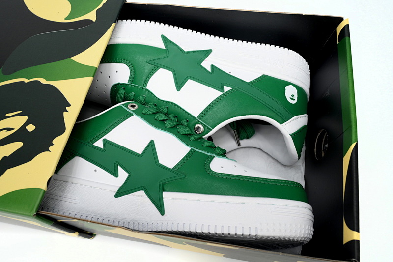 【AD1BP】白绿大星 跑量款芭比猿猴漫威系列低帮板鞋 OZXSHM 191 306M A Bathing Ape Bape Sta Low White Green Star