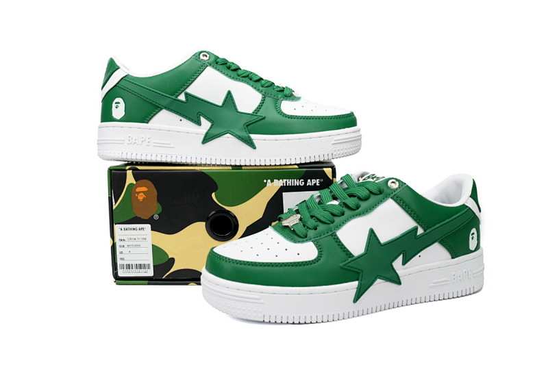 【AD1BP】白绿大星 跑量款芭比猿猴漫威系列低帮板鞋 OZXSHM 191 306M A Bathing Ape Bape Sta Low White Green Star