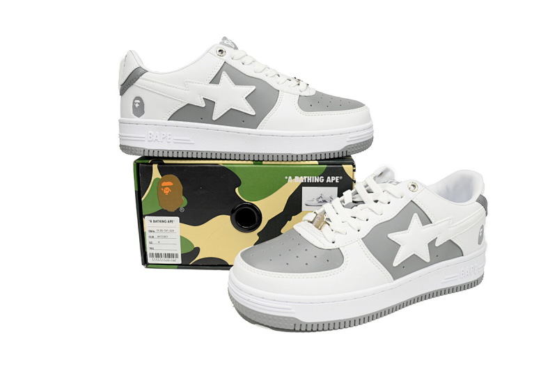 【AD1BP】白灰皮面 跑量款芭比猿猴漫威系列低帮板鞋 OZXSH W291 328 A Bathing Ape Bape Sta Low Grey White