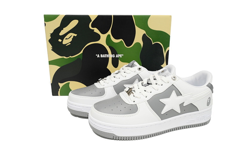 【AD1BP】白灰皮面 跑量款芭比猿猴漫威系列低帮板鞋 OZXSH W291 328 A Bathing Ape Bape Sta Low Grey White