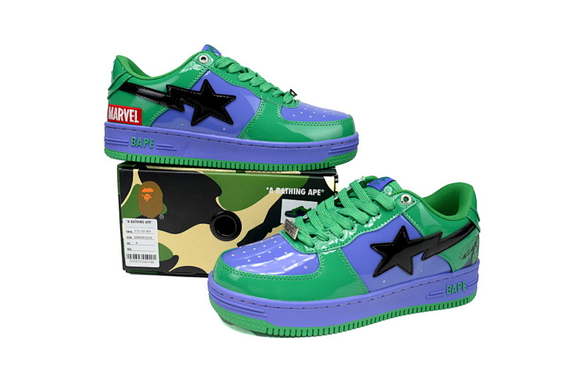 【AD1BP】绿巨人 跑量款芭比猿猴漫威系列低帮板鞋 1I73-291-904 A Bathing Ape Bape Sta Low The Hulk