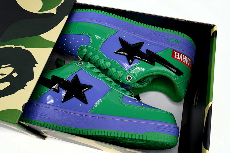 【AD1BP】绿巨人 跑量款芭比猿猴漫威系列低帮板鞋 1I73-291-904 A Bathing Ape Bape Sta Low The Hulk
