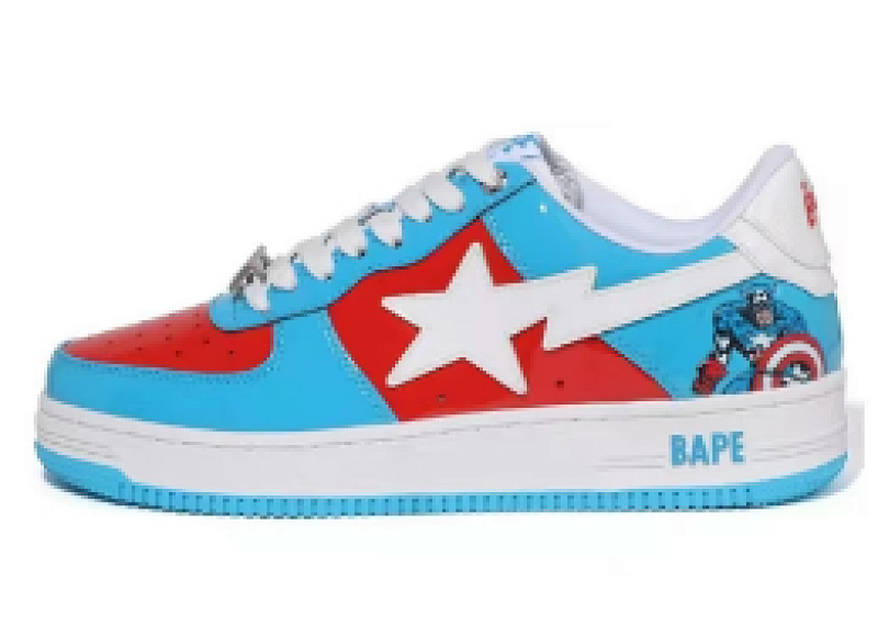【AD1BP】美国队长 跑量款芭比猿猴漫威系列低帮板鞋 1I73-291-903 A Bathing Ape Bape Sta Low Captain America