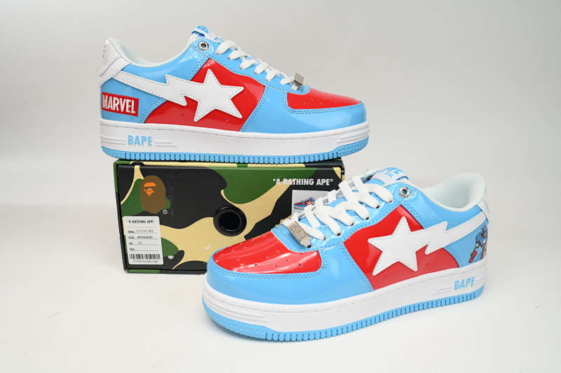 【AD1BP】美国队长 跑量款芭比猿猴漫威系列低帮板鞋 1I73-291-903 A Bathing Ape Bape Sta Low Captain America